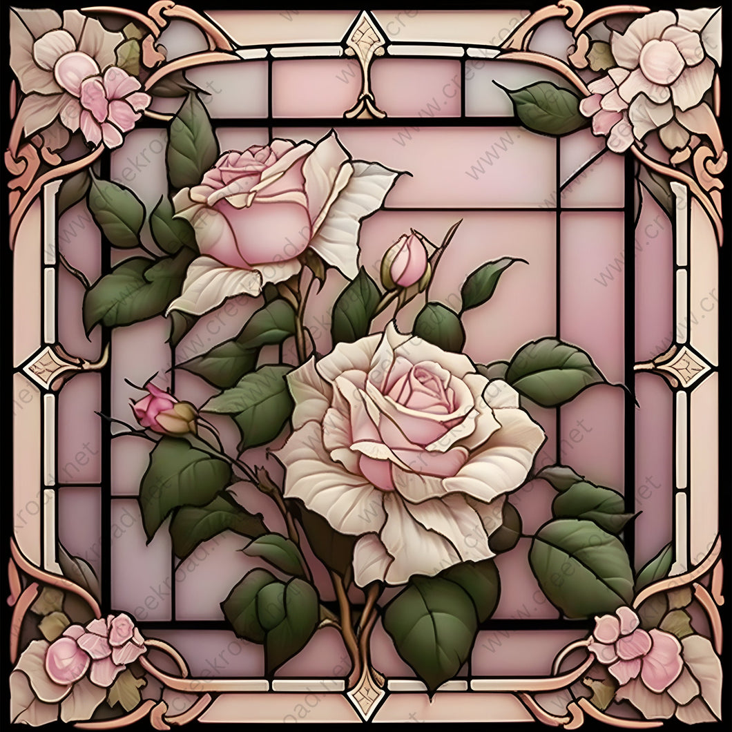 Pretty Pink Roses Faux Stained Glass Wreath Sign 10