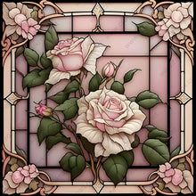 Load image into Gallery viewer, Pretty Pink Roses Faux Stained Glass Wreath Sign 10&quot; x 10&quot; Square-Sublimation-Spring-Summer-Decor
