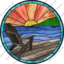 Load image into Gallery viewer, Adirondack Chair on the Deck at Sunset Calm Water Wreath Sign-Everyday-Wreath Sign-Sublimation Sign-Attachment-Spring-Birds-
