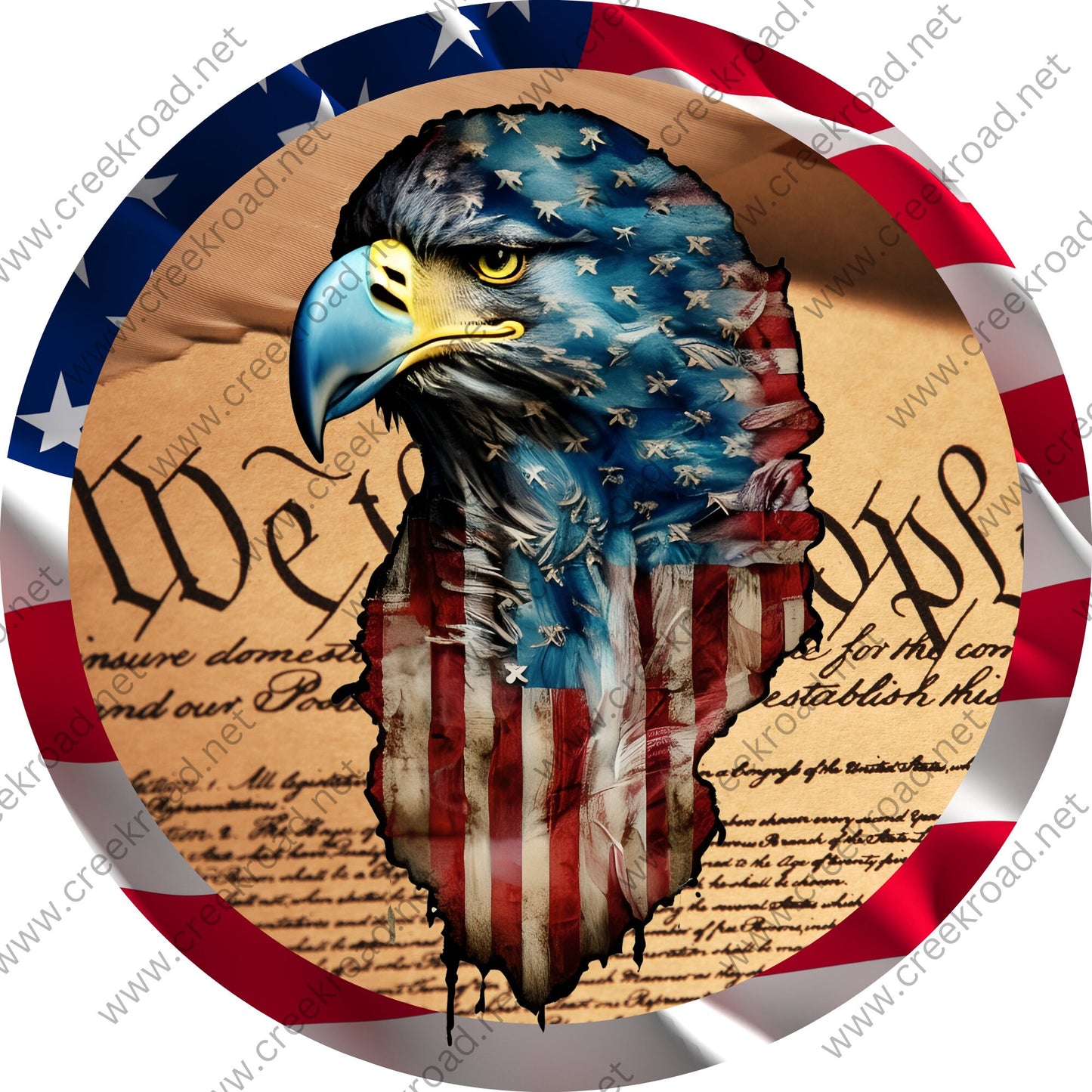 We the People American Eagle with American Flag Border Wreath Sign-Wreath Sign-American Flag-Sublimation Sign-Wreath Attachment-Patriotic