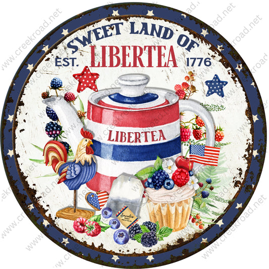 Sweet Land of Libertea Established in 1776 Patriotic Vintage Distressed Wreath Sign-Round-Sublimation-Aluminum-Attachment-Decor