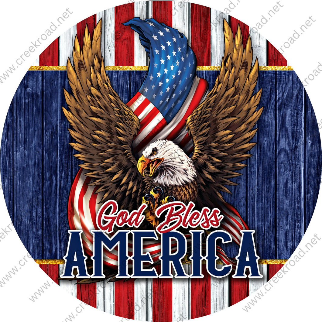 God Bless America Bald Eagle Wreath Sign-Round-Everyday-Spring-Sublimation-Aluminum-Attachment-Decor