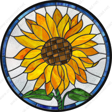 Load image into Gallery viewer, Large Sunflower Faux Stained Glass with Blue Border Wreath Sign-Sublimation-Round-Spring-Summer-Decor
