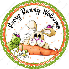 Load image into Gallery viewer, Every Bunny Welcome Carrot Lady Bug Wreath Sign - Sublimation - Easter- Metal - Sign

