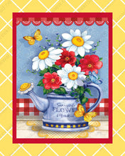 Load image into Gallery viewer, Spring Flowers in Watering Can Yellow White Diagonal Border Wreath Sign-Butterfly-Flowers-8.00&quot; x 10.00&quot; Sublimation-Spring-Metal Sign

