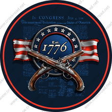 Load image into Gallery viewer, Declaration of Independence Established 1776 Flint Lock Pistol Patriotic Wreath Sign-PICK YOUR FINISH-Sublimation-Aluminum-Attachment
