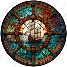 Load image into Gallery viewer, Nautical Ship Wheel with Pirate Ship Center Wreath Sign-Everyday-Wreath Sign-Sublimation-Attachment-Decor-Summer
