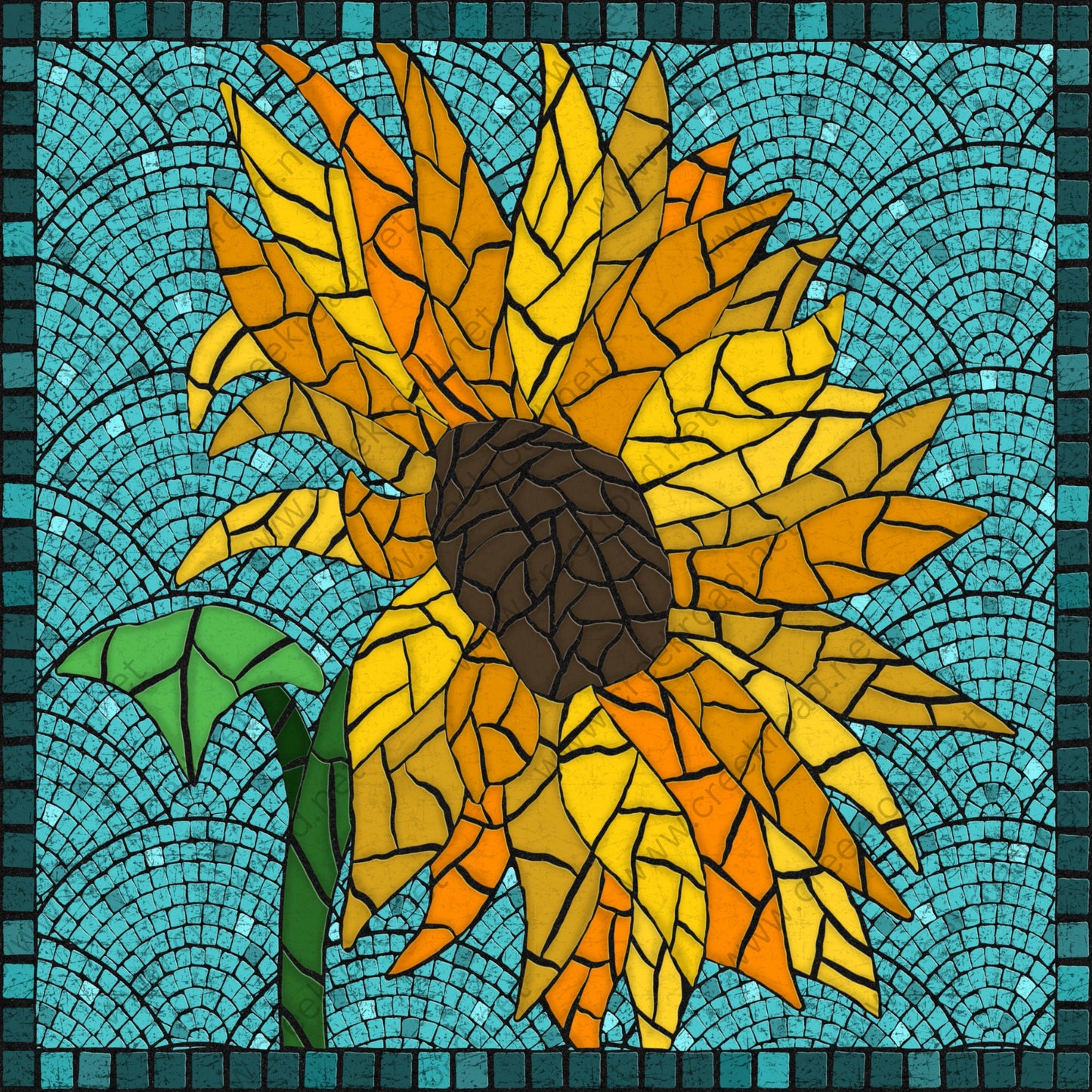 Summer Sunflower on Teal Background Faux Mosaic Wreath Sign-10" x 10" Square-sublimation-Everyday-Decor