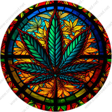 Load image into Gallery viewer, Marijuana Leave Multi Color Faux Stained Glass Wreath Sign-Round-Sublimation-Everyday-Decor
