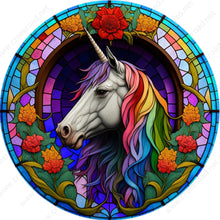 Load image into Gallery viewer, Rainbow Color Unicorn Faux Stained Glass Wreath Sign-Round-Sublimation-Everyday-Decor

