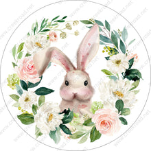 Load image into Gallery viewer, Easter Bunny with Florals Wreath Sign - Sublimation - Easter- Metal Sign
