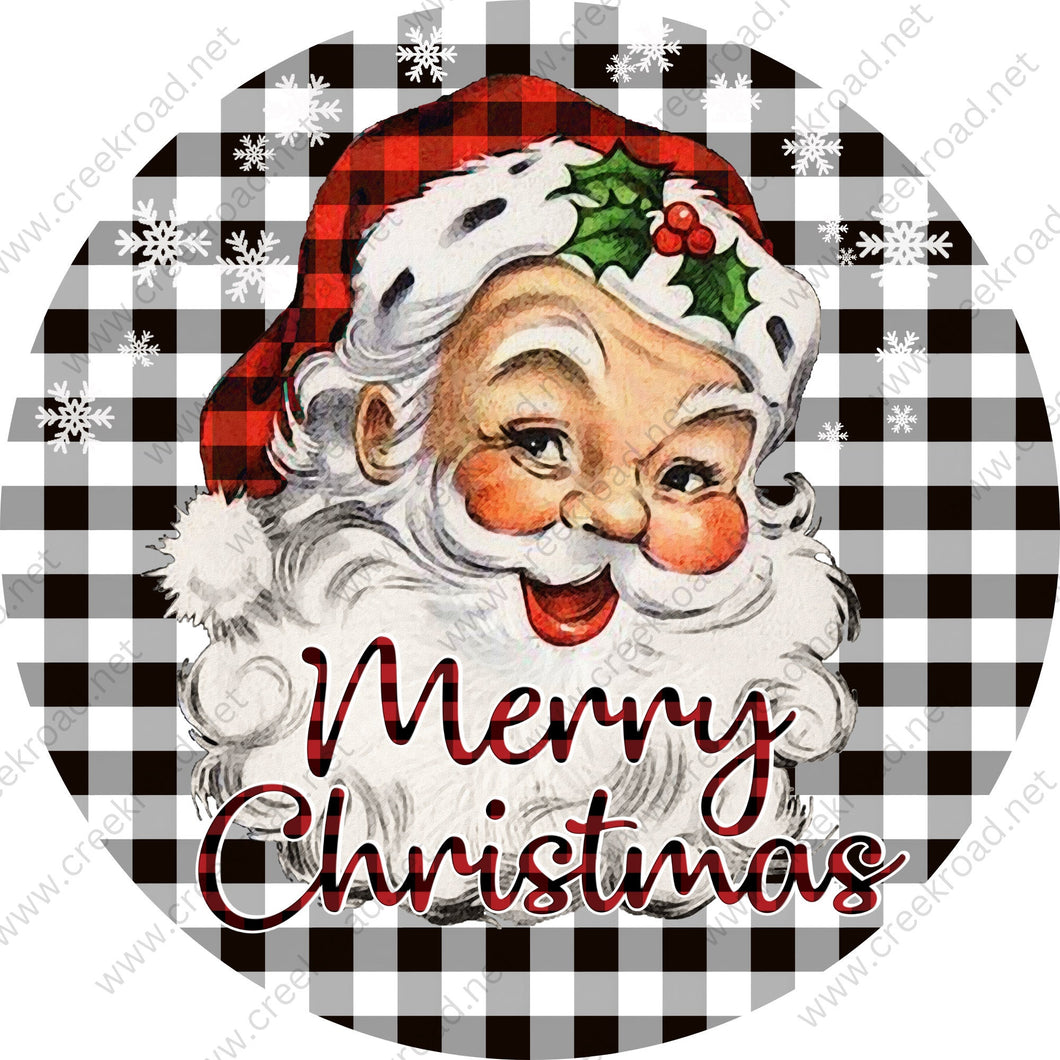 Merry Christmas Vintage Santa Claus on Black White Checkered Background Wreath Sign-Christmas-Sublimation-Attachment-Decor