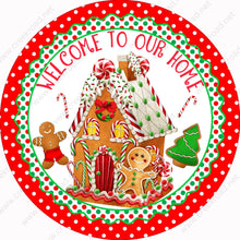 Load image into Gallery viewer, Welcome To Our Home Gingerbread House Red White Polka Dot Border Wreath Sign-Christmas-Sublimation-Attachment-Decor
