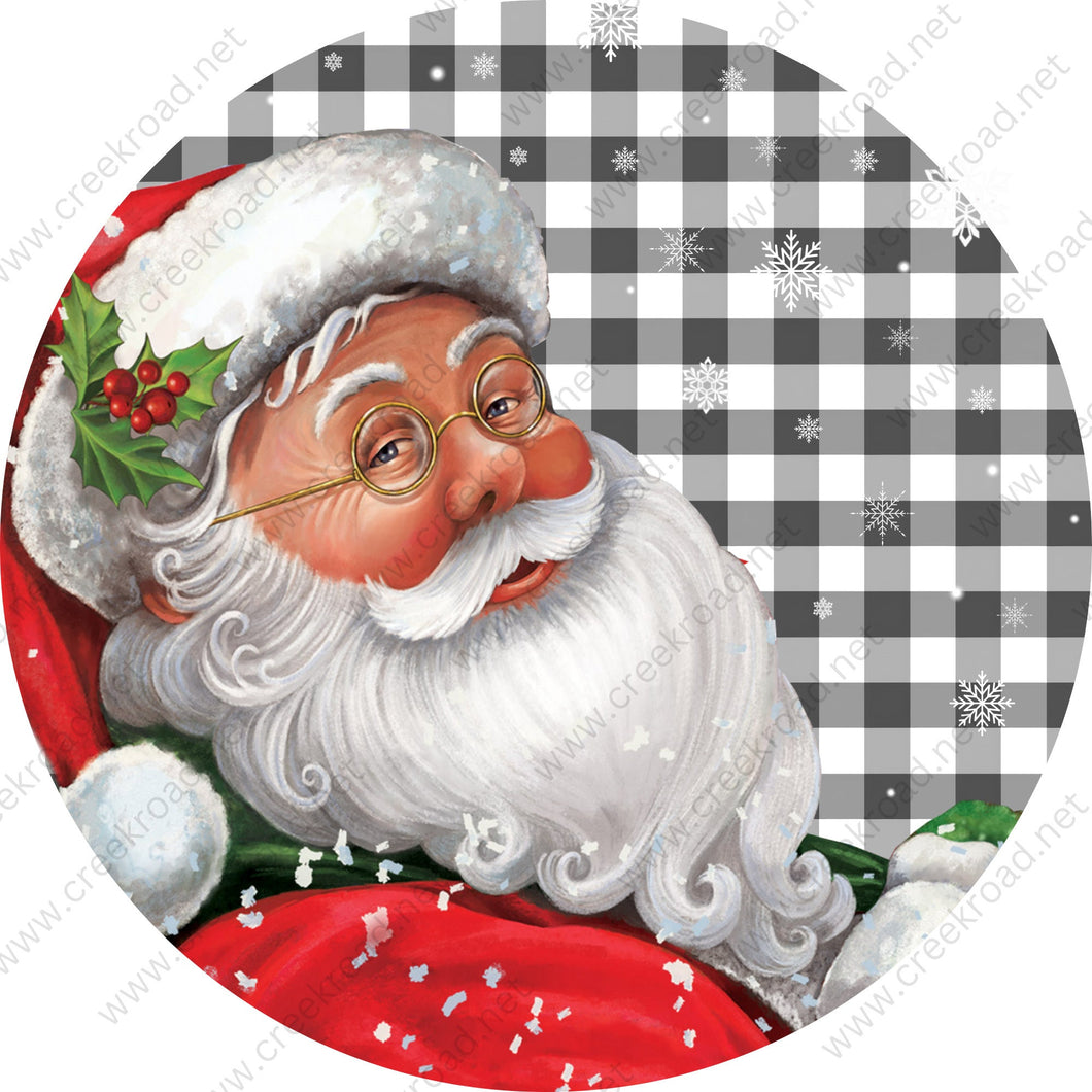 Vintage Santa Claus Snowing on Checkered Background Wreath Sign-Christmas-Sublimation-Attachment-Decor