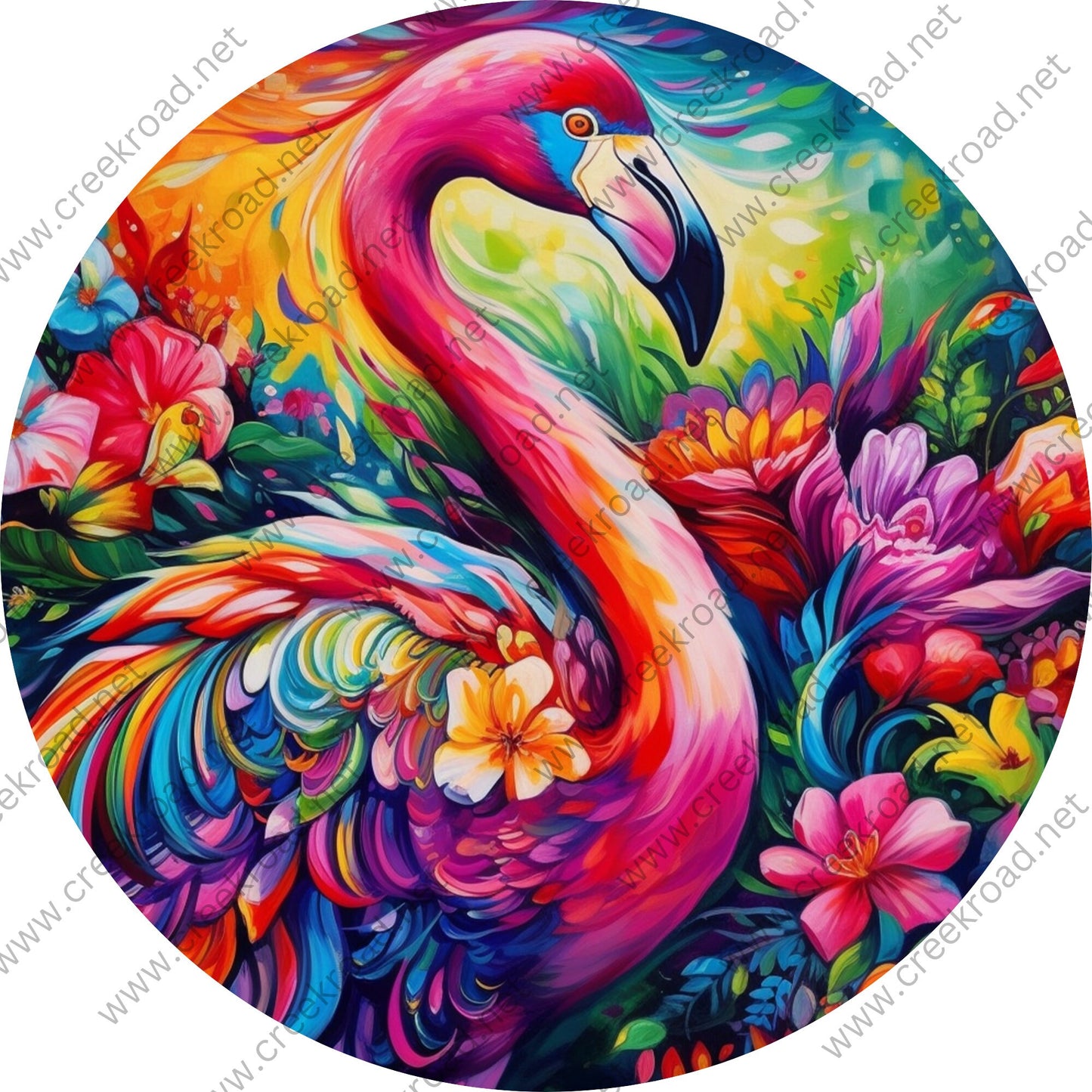 Colorful Tropical Flamingo Wreath Sign-Summer Spring-Sublimation-Round