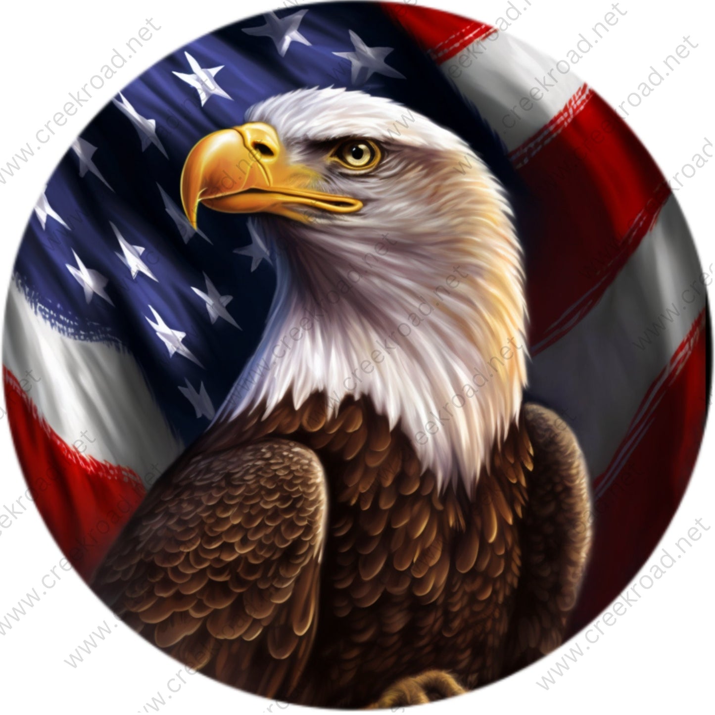 Patriotic American Eagle with United States Flag Background Wreath Sign-Round-Sublimation-Aluminum-Attachment-Decor