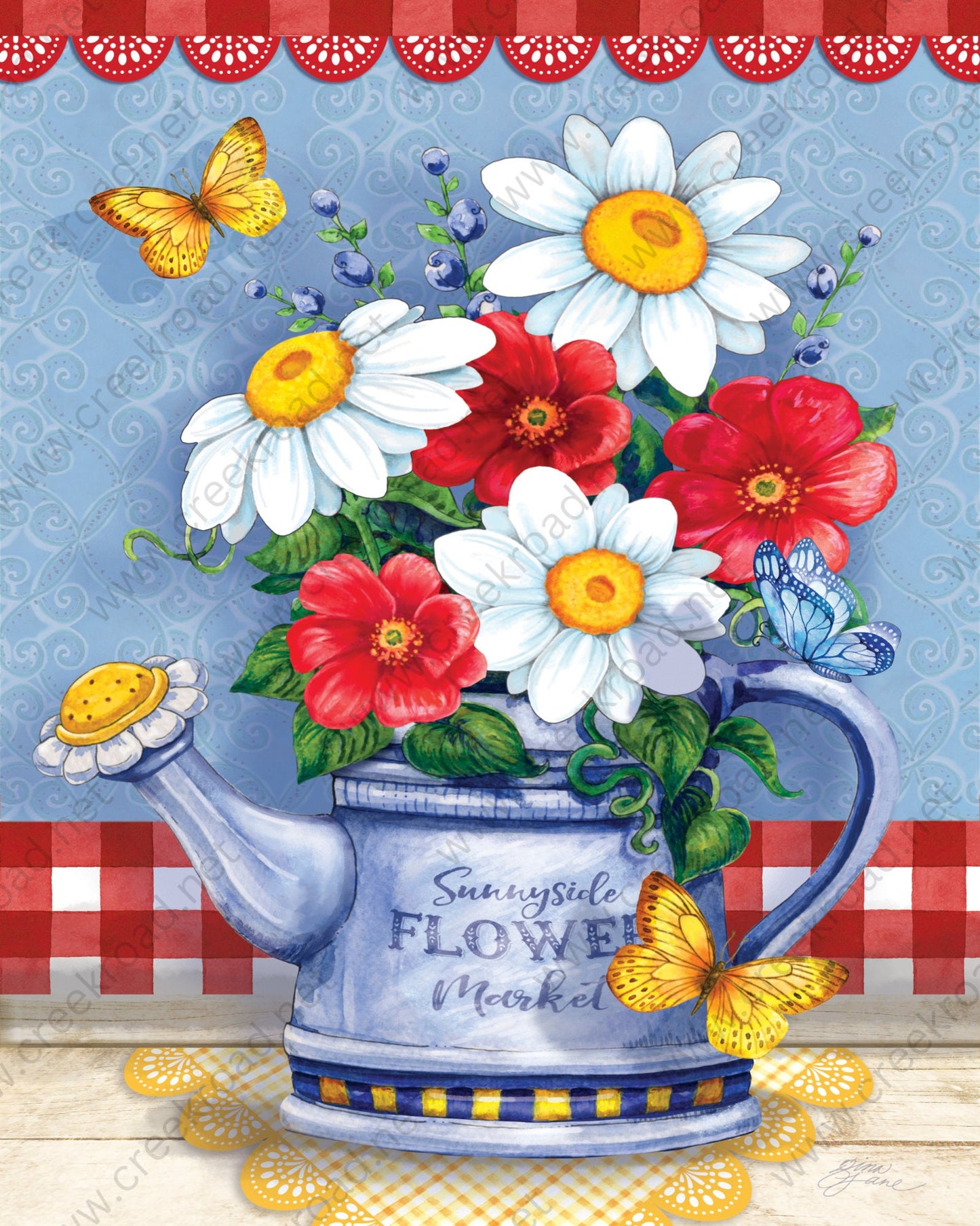 Spring Flowers in Watering Can Wreath Sign-Butterfly-Flowers-8.00" x 10.00" Sublimation-Spring-Metal Sign