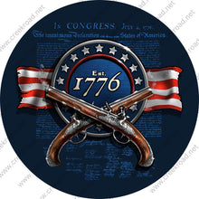 Load image into Gallery viewer, Declaration of Independence Established 1776 Flint Lock Pistol Patriotic Wreath Sign-PICK YOUR FINISH-Sublimation-Aluminum-Attachment
