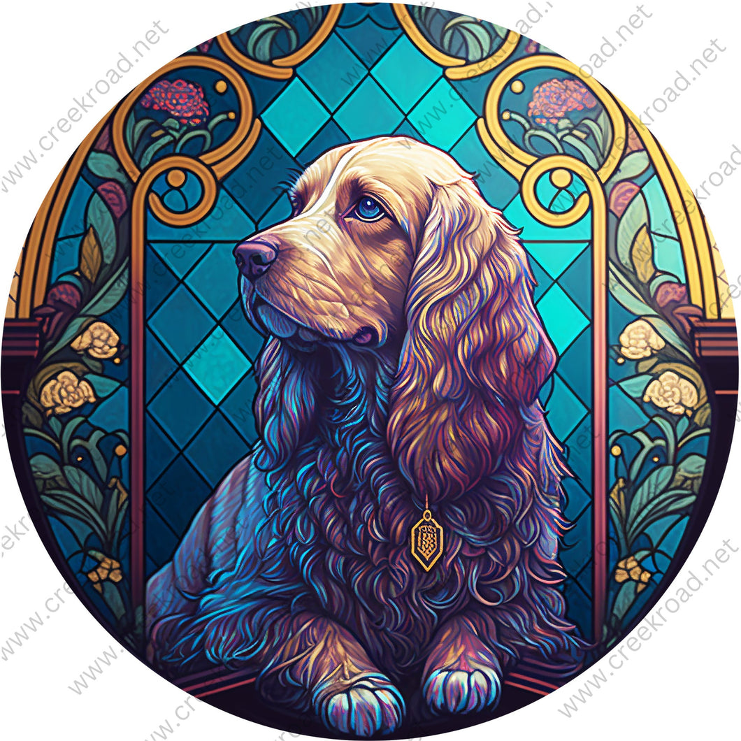 Tan Cocker Spaniel Faux Stained Glass Wreath Sign-Everyday-Pets-Dogs-Wreath Sign-Sublimation-Attachment-Decor