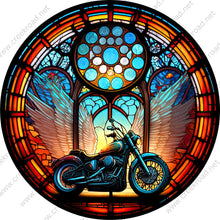 Load image into Gallery viewer, Motorcycle with Angel Wings Faux Stained Glass Wreath Sign-Round-Sublimation-Decor-Attachment

