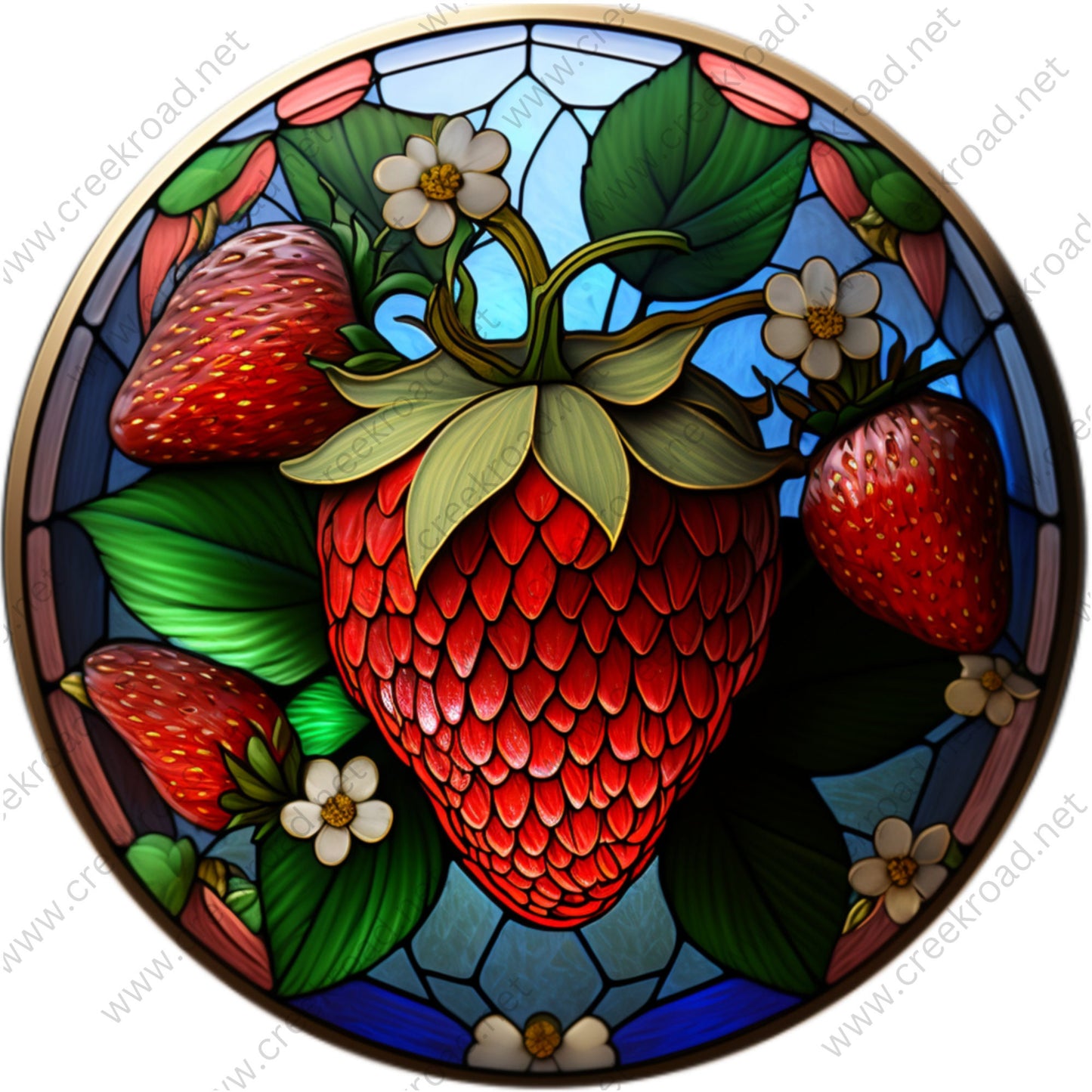 Red Strawberry Runners Faux Stained Glass Sign-Round-Sublimation-Decor