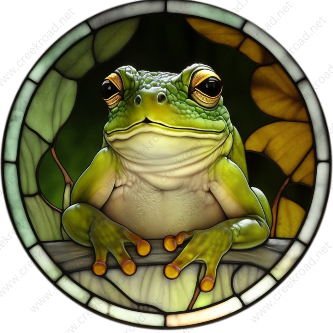 Sitting Frog Faux Stained Glass Wreath Sign-Round-Sublimation-Everyday-Decor