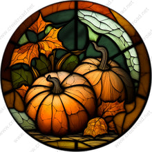 Load image into Gallery viewer, Orange Pumpkins Faux Stained Glass Wreath Sign-Fall-Sublimation-Attachment-Round-Decor
