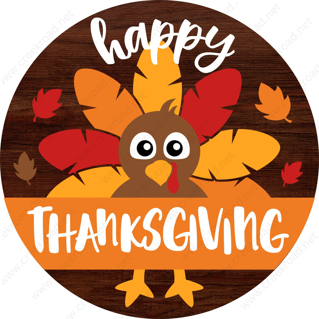 Happy Thanksgiving Turkey on Mahogany Background Wreath Sign-Fall-Sublimation-Attachment-Round-Decor