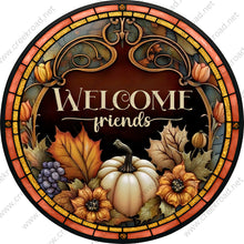 Load image into Gallery viewer, Welcome Friends with Fall Pumpkins Wreath Sign-Fall-Sublimation-Attachment-Round-Decor
