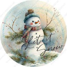 Load image into Gallery viewer, Let it Snow Smiling Snowman with Scarf  Wreath Sign-Christmas-Sublimation-Attachment-Decor
