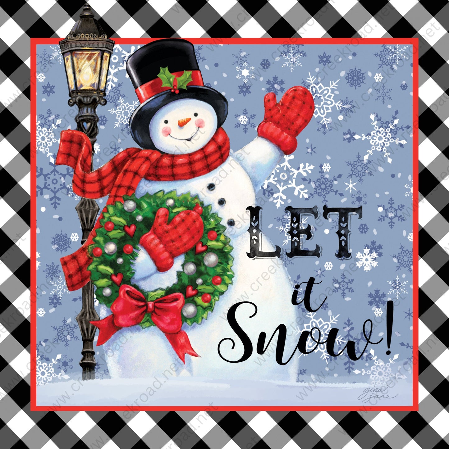 Let It Snow Snowman Street Lamp with Christmas Wreath Sign 10" x 10" Square-Christmas-Sublimation-Attachment-Decor