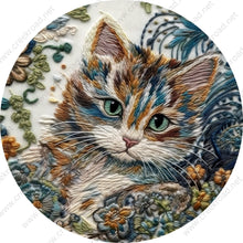 Load image into Gallery viewer, Adorable Cat Faux Embroidery Wreath Sign-Round-Sublimation-Decor
