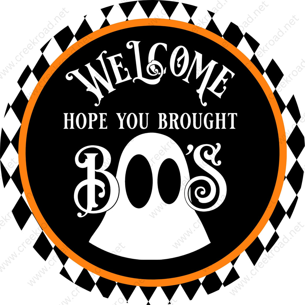 Welcome Hope You Brought Boos Ghost Wreath Sign-Halloween-Sublimation-Decor-Creek Road Designs