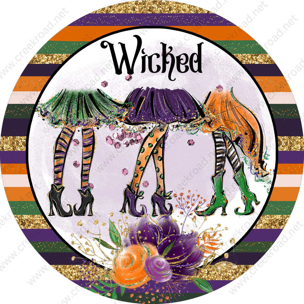 Wicked Witches Legs Colorful Stripe Border Wreath Sign-Halloween-Sublimation-Decor-Creek Road Designs