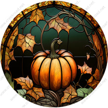 Load image into Gallery viewer, Fall Pumpkin Faux Stained Glass on Kelly Green Background Wreath Sign-Fall-Sublimation-Attachment-Round-Creek Road Designs
