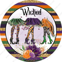 Load image into Gallery viewer, Wicked Witches Legs Colorful Stripe Border Wreath Sign-Halloween-Sublimation-Decor-Creek Road Designs
