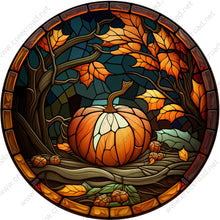 Load image into Gallery viewer, Fall Pumpkin Faux Stained Glass Wreath Sign-Fall-Sublimation-Attachment-Round-Creek Road Designs
