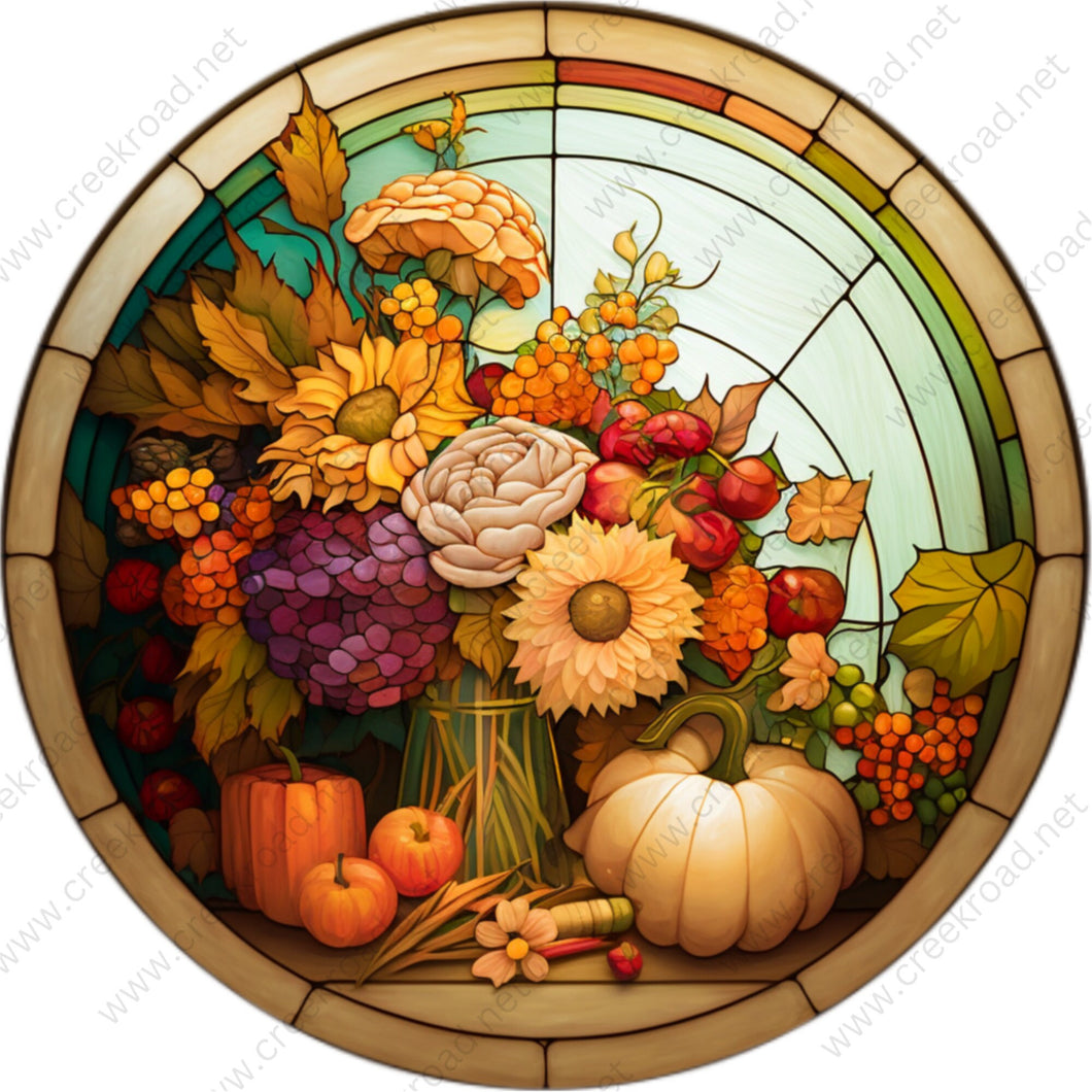 Autumn Flowers with Fall Pumpkins Wreath Sign-Fall-Sublimation-Attachment-Round-Creek Road Designs