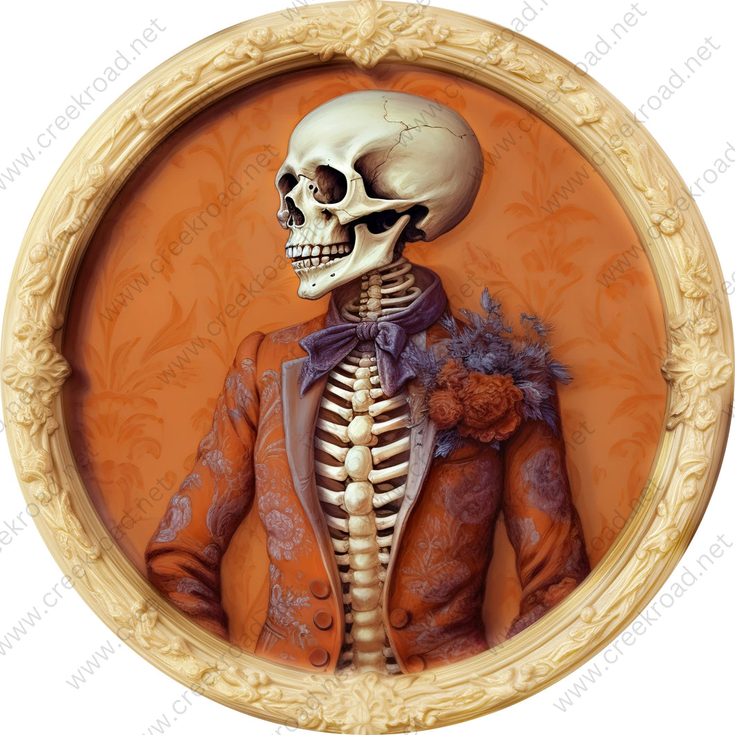 White Skeleton Orange Tuxedo Ivory Picture Frame Wreath Sign-Halloween-Sublimation-Decor-Creek Road Designs