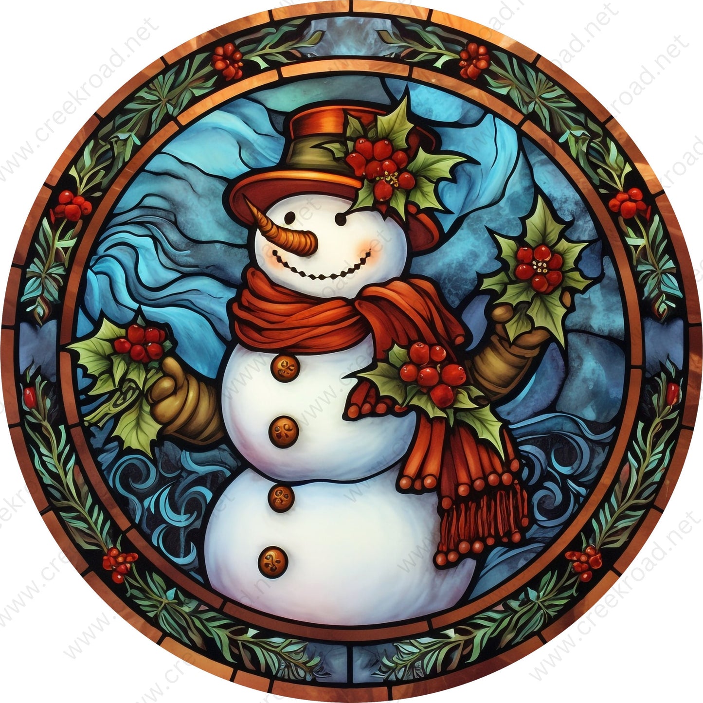 Christmas Snowman Holly Border Red Green Blue Wreath Sign-Holiday-Sublimation-Attachment-Decor