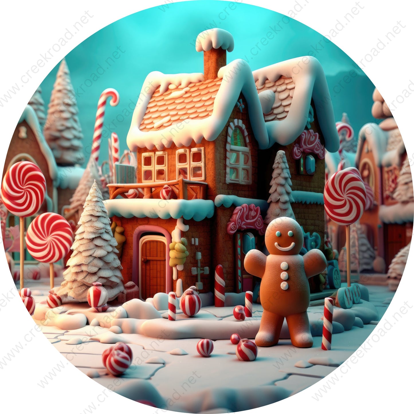 Christmas Gingerbread House Man Candyland Glitter Wreath Sign-PICK YOUR BORDER-Holiday-Sublimation-Attachment-Decor