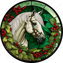 Load image into Gallery viewer, Christmas Horse With Holly Green Wreath Sign-Holiday-Sublimation-Attachment-Decor
