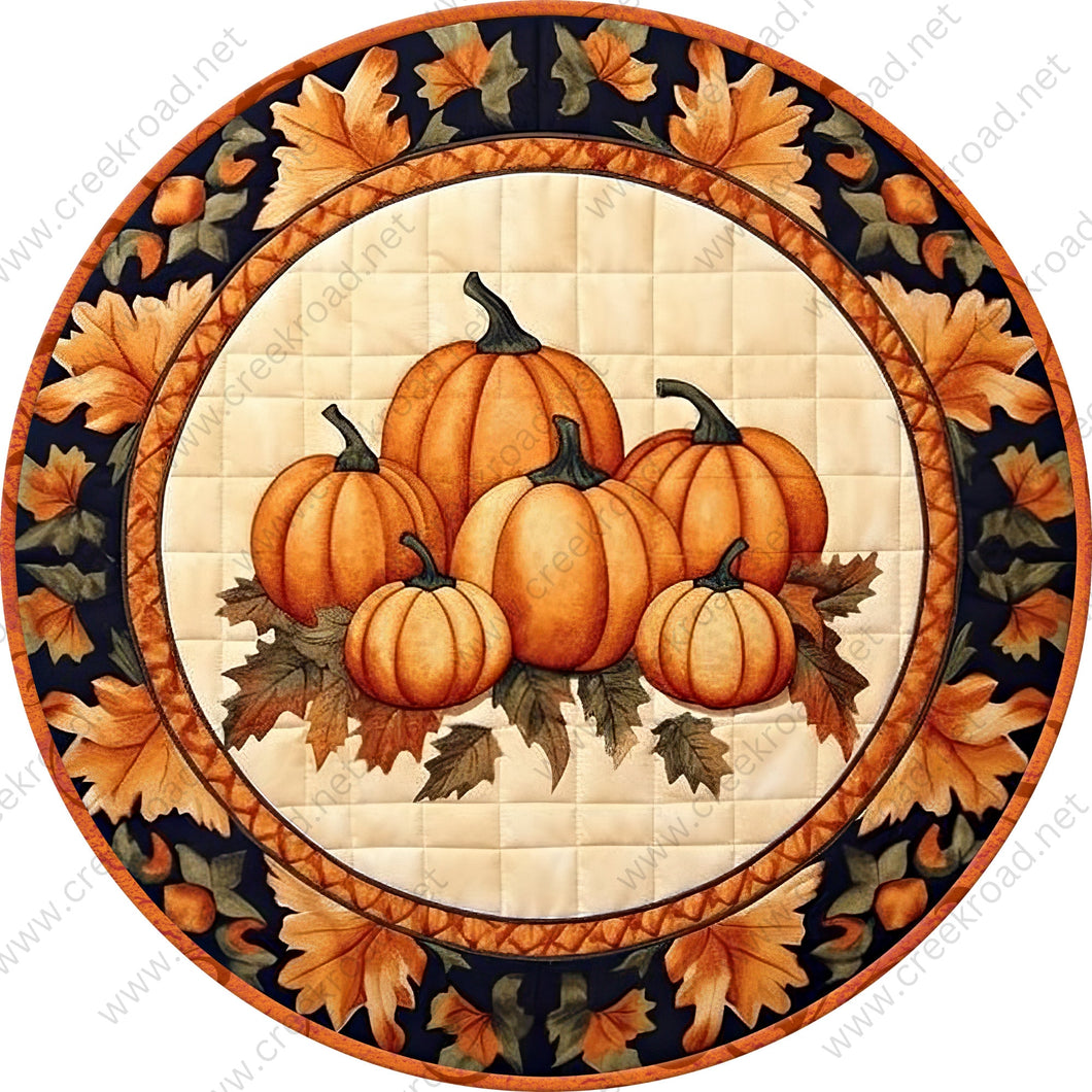 Pumpkin Patch Faux Quilted Appearance Wreath Sign-Sublimation-Round-Fall-Decor