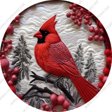 Load image into Gallery viewer, Red Christmas Cardinal Quilted Appearance Wreath Sign-Sublimation-Round-Christmas-Decor

