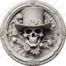 Load image into Gallery viewer, White Skeleton White Top Hat Wreath Sign-Halloween-Sublimation-Decor-Creek Road Designs
