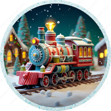 Load image into Gallery viewer, Christmas Toy Train Ice Blue Glitter Border Wreath Sign-CHOO-CHOOs THE BORDER-Sublimation-Round-Christmas-Decor
