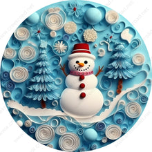 Load image into Gallery viewer, Snowman Faux Paper Art Wreath Sign-Sublimation-Round-Christmas-Decor
