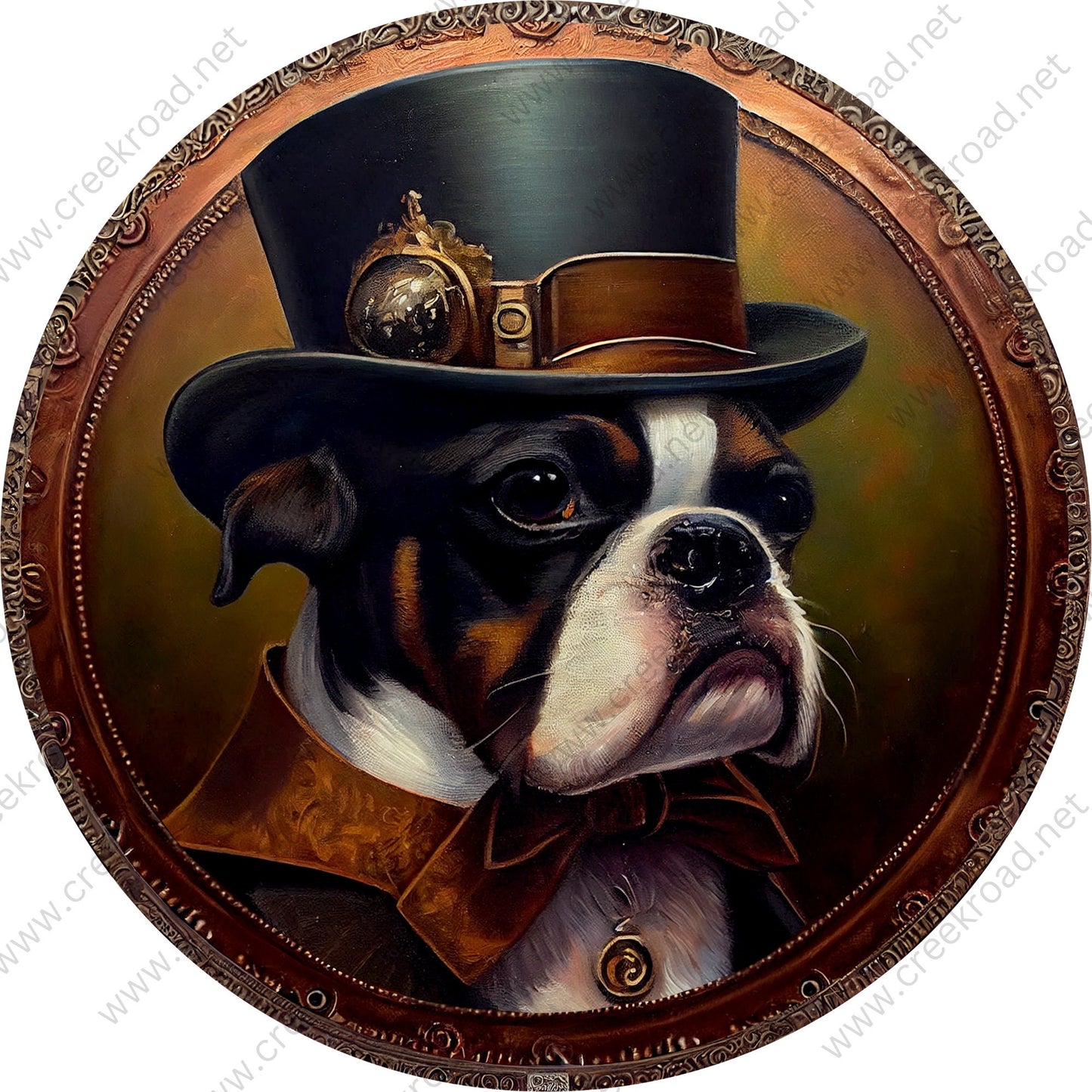 Steampunk Dog 2 Wreath Sign-Round-Pet-Dog-Sublimation-Aluminum-Attachment-Decor