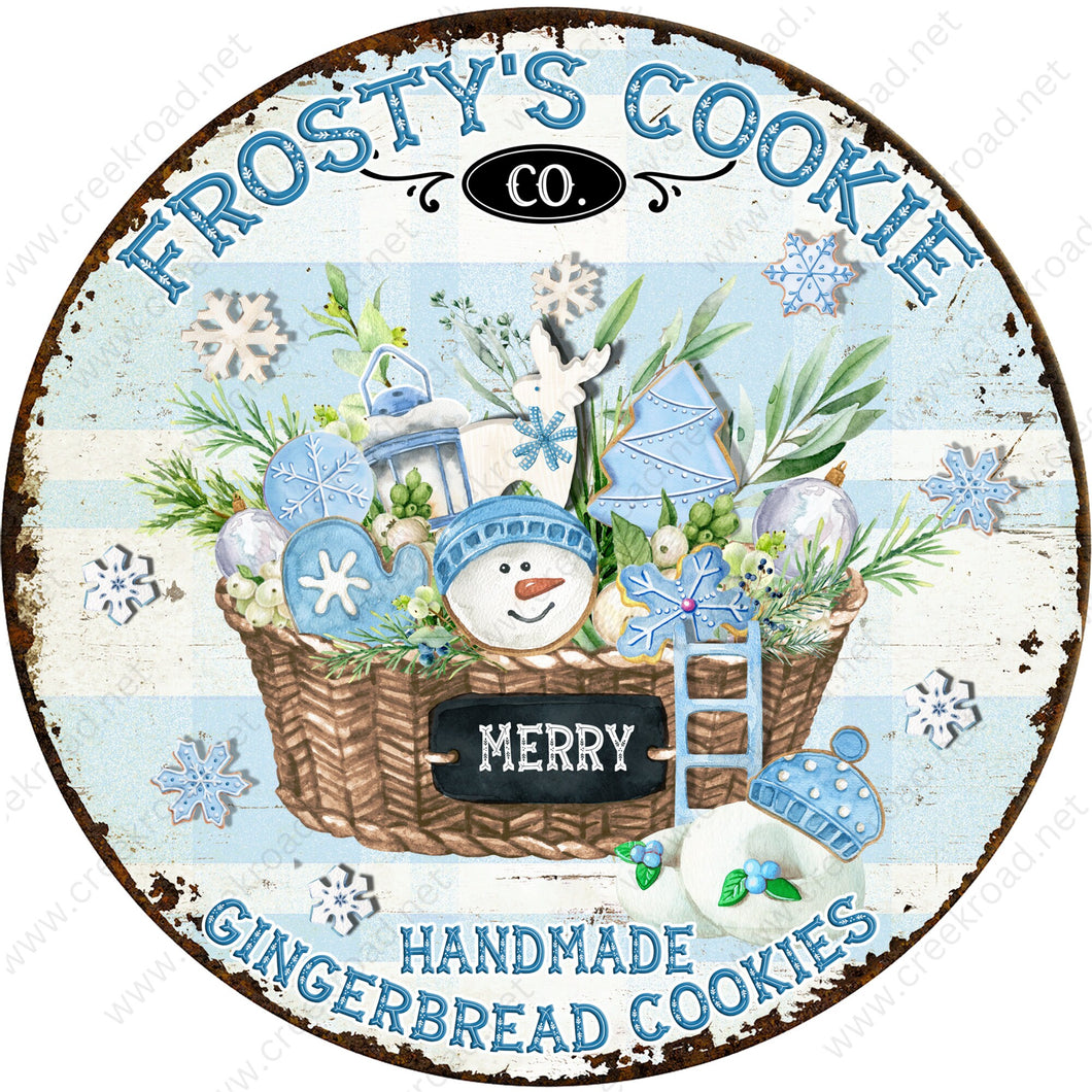 Frosty's Cookie Co. Handmade Gingerbread Cookies Faux Rusted Border Wreath Sign-Sublimation-Round-Chistmas-Winter-Decor