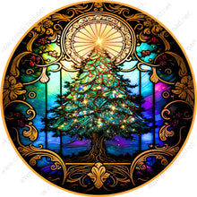 Load image into Gallery viewer, Glorius Christmas Tree Ornate Gold Border Wreath Sign-Sublimation-Round-Christmas-Decor
